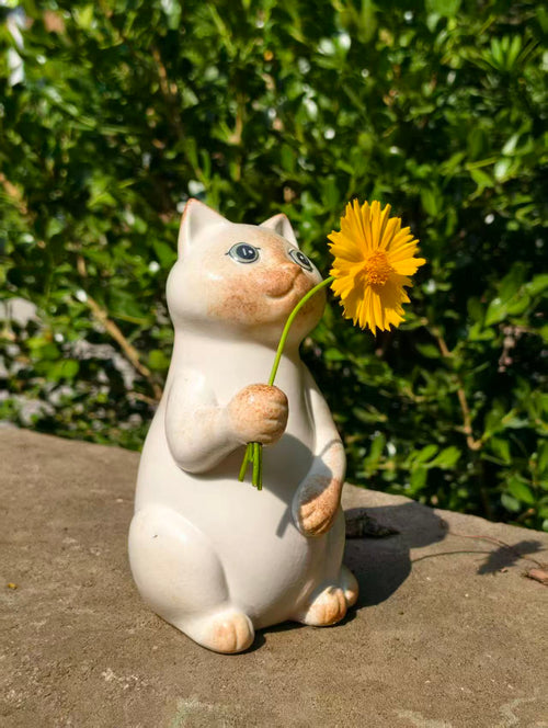 Handmade Ceramic Cat Vase | Adorable Cat Figurine, Cat Lover Gift