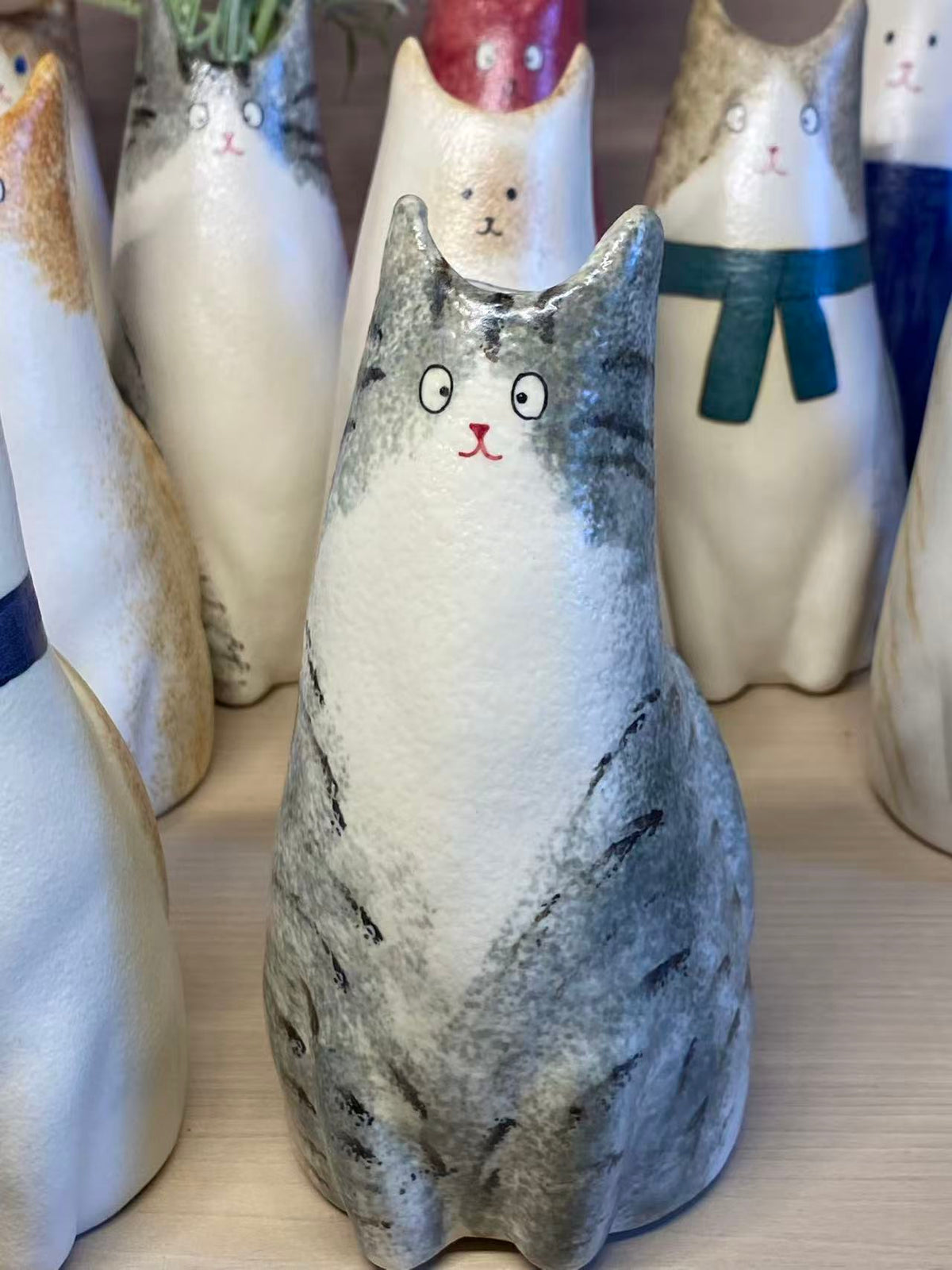 Handmade Ceramic Cat Vase - Tall Flower Vase, Cat Lover Gift