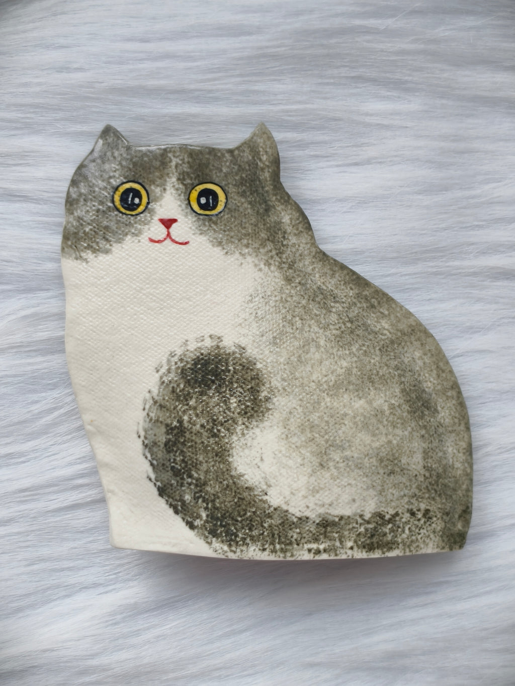 Handmade Ceramic Cat Vase | Sitting Cat, Cat Lover Gift - Grey Tabby with White
