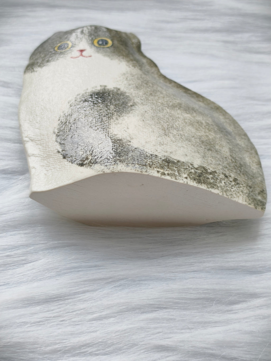 Handmade Ceramic Cat Vase | Sitting Cat, Cat Lover Gift - Grey Tabby with White