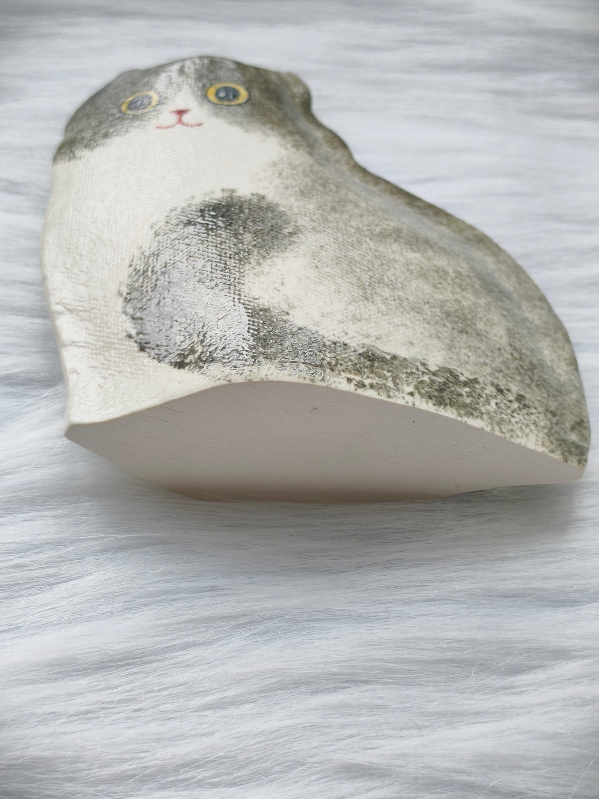 Handmade Ceramic Cat Vase | Sitting Cat, Cat Lover Gift - Grey Tabby with White