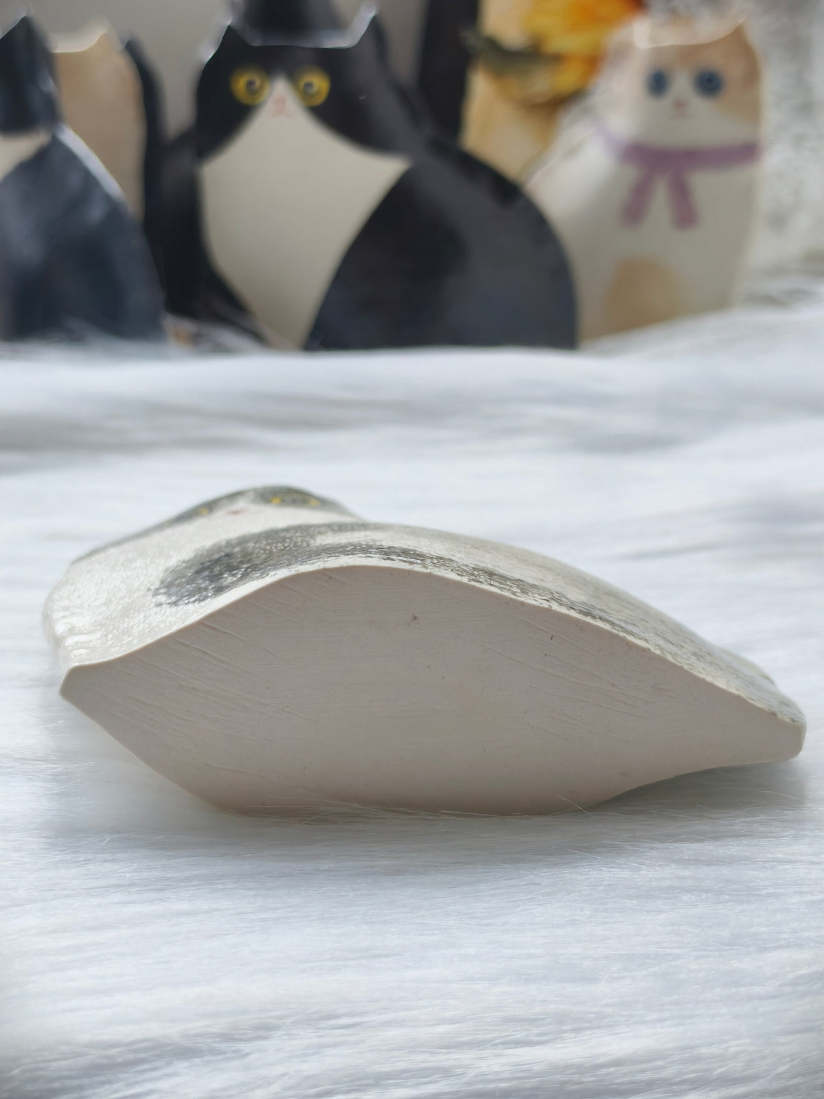 Handmade Ceramic Cat Vase | Sitting Cat, Cat Lover Gift - Grey Tabby with White
