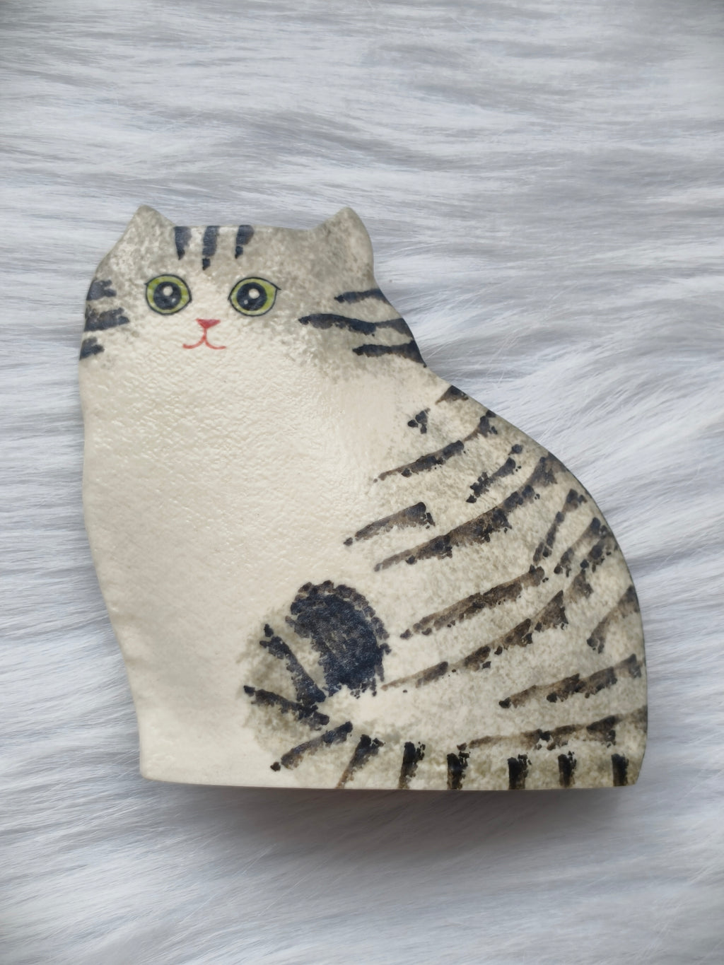 Handmade Ceramic Cat Vase | Sitting Cat, Cat Lover Gift - Grey Tabby