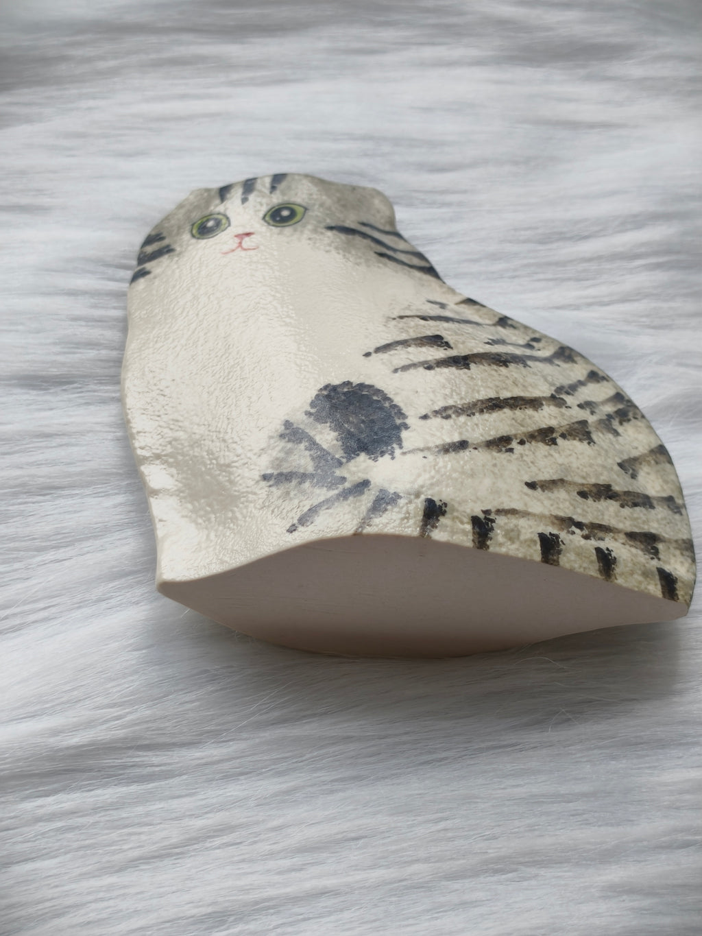 Handmade Ceramic Cat Vase | Sitting Cat, Cat Lover Gift - Grey Tabby