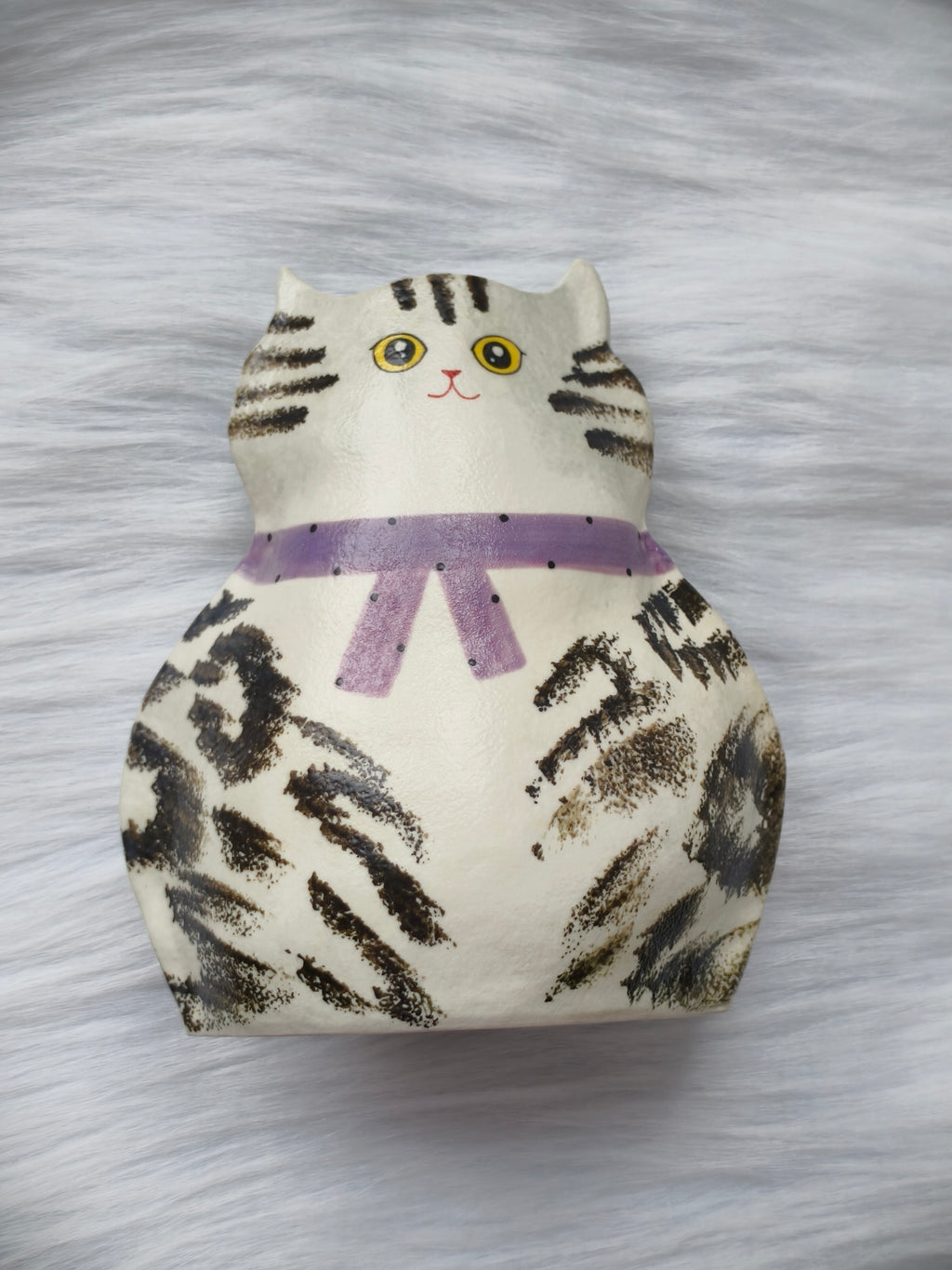 Handmade Ceramic Cat Vase| Cute Chubby Cat Vase, Cat Lover Gift - Grey Tabby