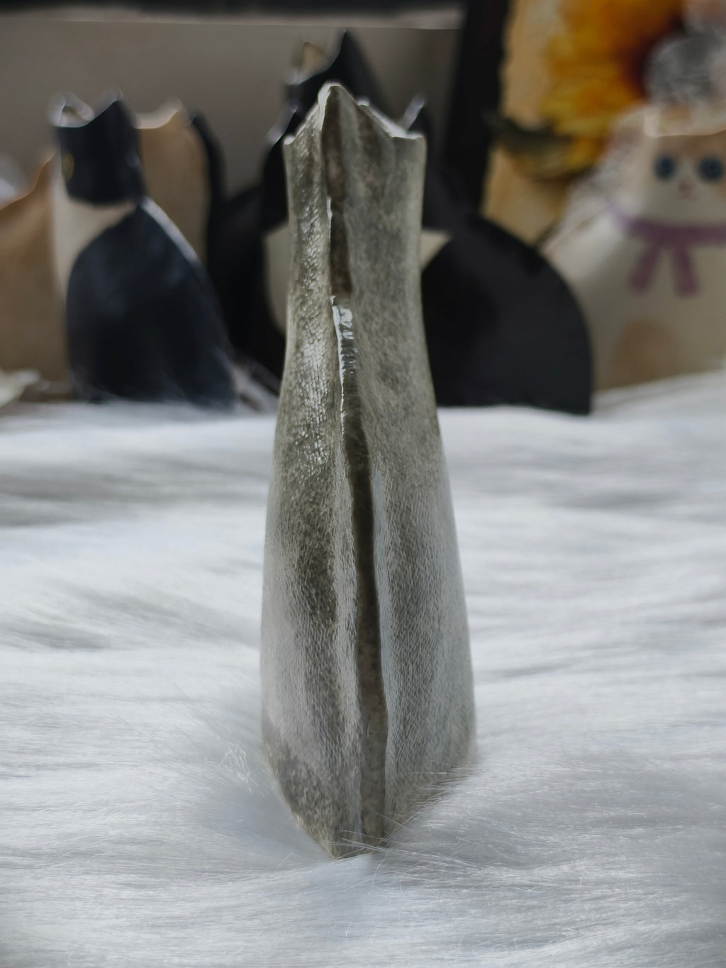 Handmade Ceramic Cat Vase | Sitting Cat, Cat Lover Gift - Grey Tabby with White
