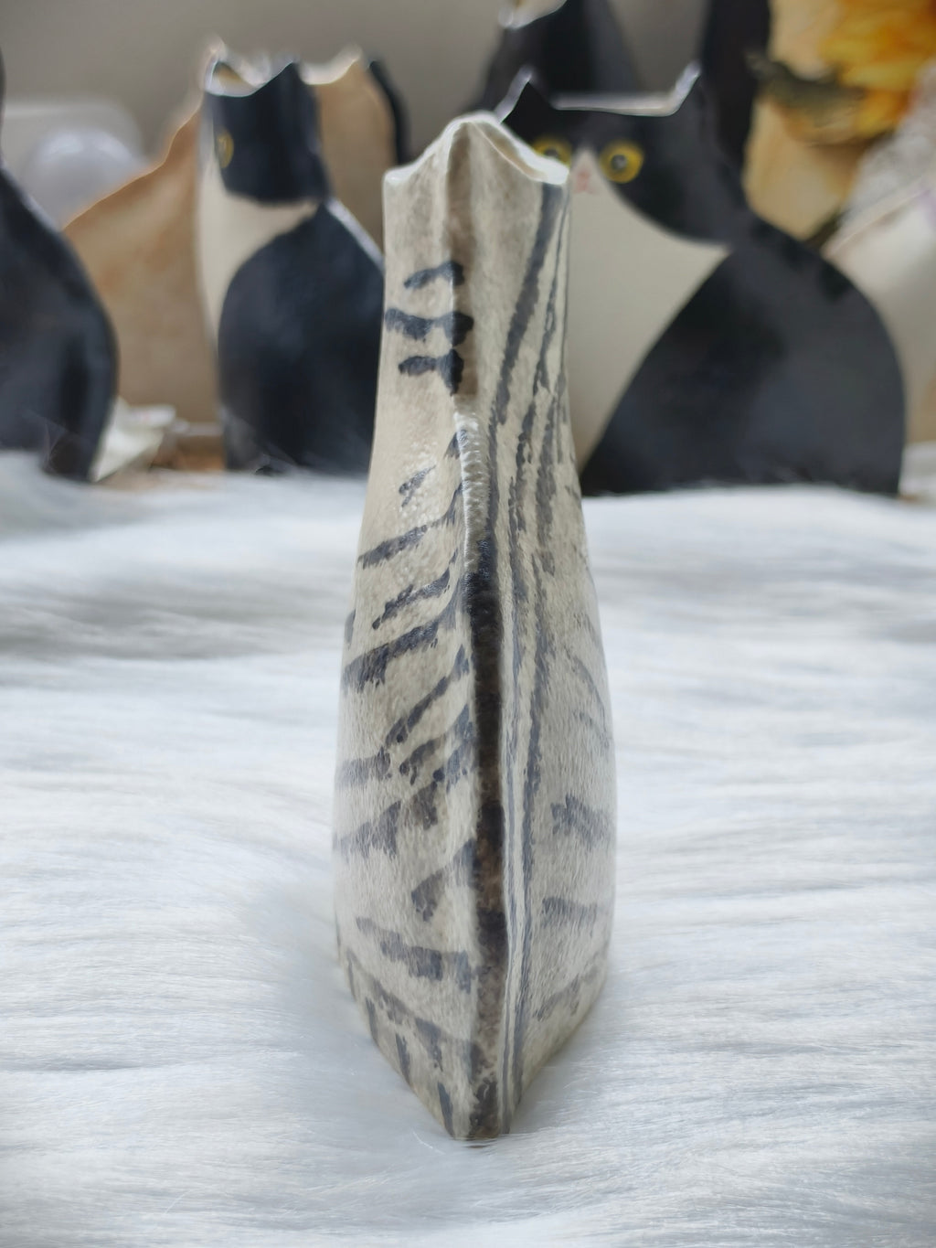 Handmade Ceramic Cat Vase | Sitting Cat, Cat Lover Gift - Grey Tabby