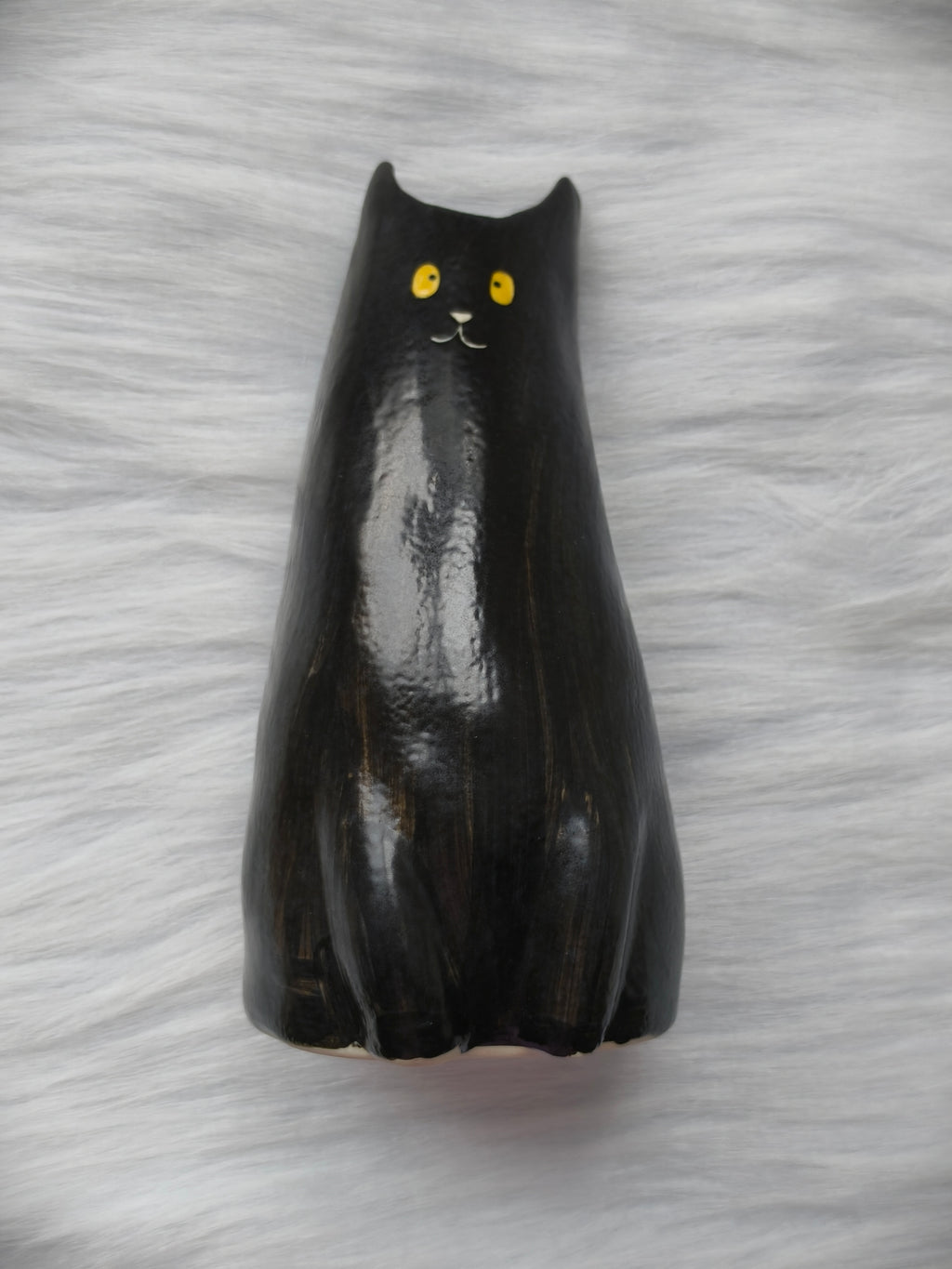 Handmade Ceramic Cat Vase | Tall Flower Vase, Cat Lover Gift - Black