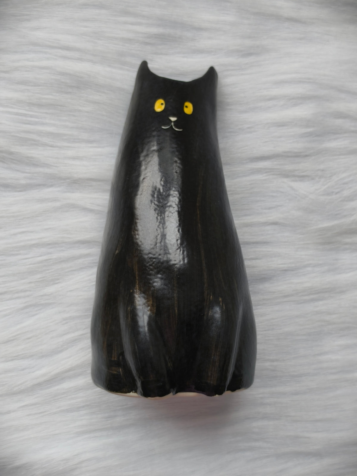 Handmade Ceramic Cat Vase | Tall Flower Vase, Cat Lover Gift - Black