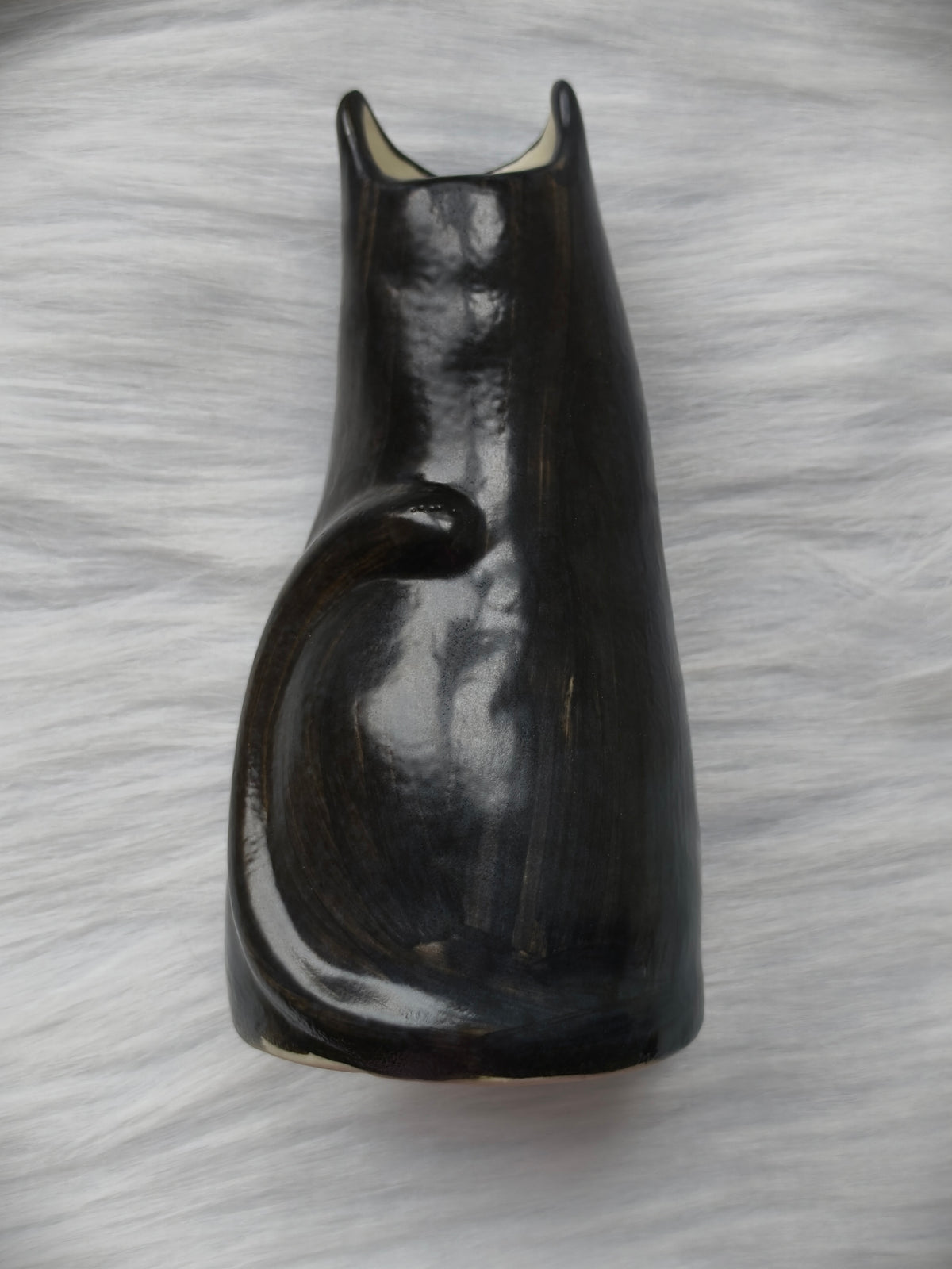 Handmade Ceramic Cat Vase | Tall Flower Vase, Cat Lover Gift - Black