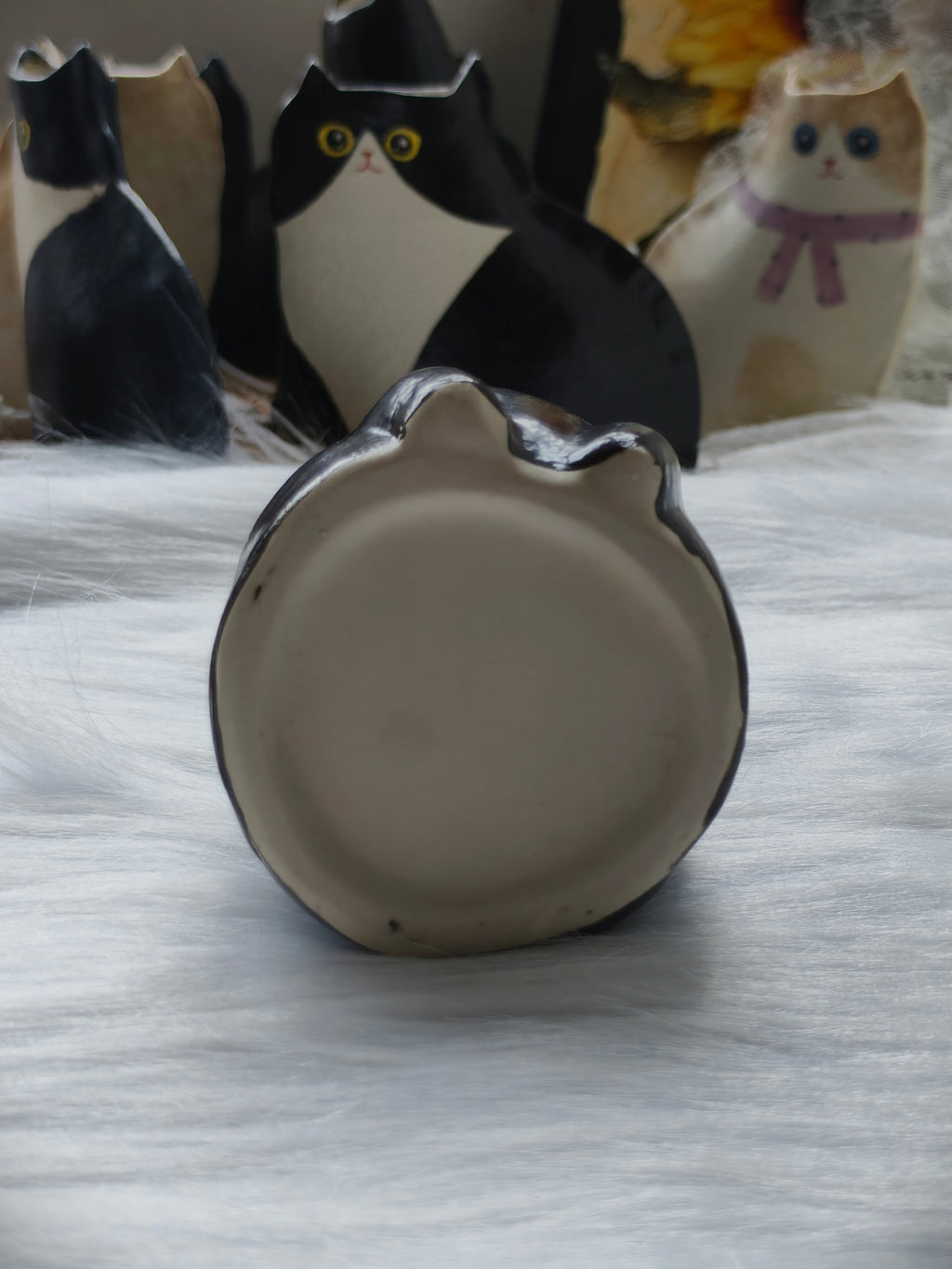 Handmade Ceramic Cat Vase | Tall Flower Vase, Cat Lover Gift - Black