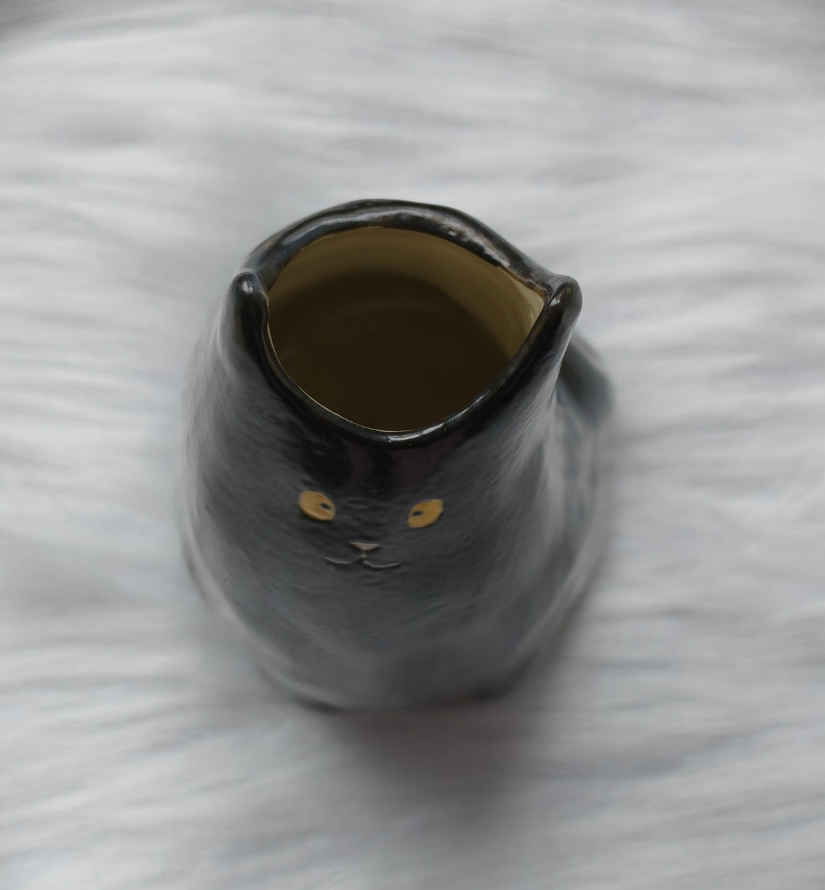 Handmade Ceramic Cat Vase | Tall Flower Vase, Cat Lover Gift - Black
