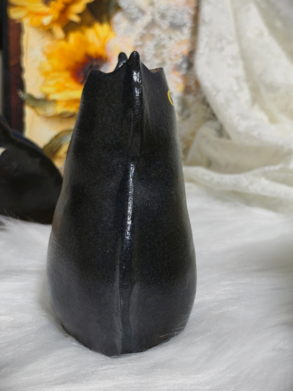 Handmade Ceramic Cat Vase| Cute Chubby Cat Vase, Cat Lover Gift - Black