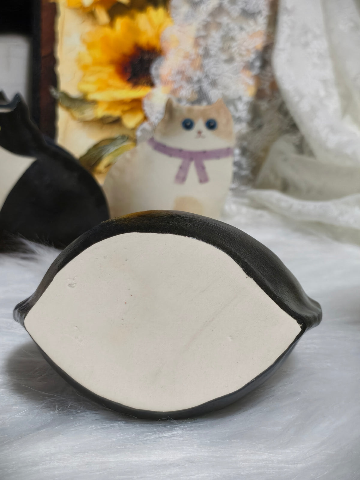 Handmade Ceramic Cat Vase| Cute Chubby Cat Vase, Cat Lover Gift - Black