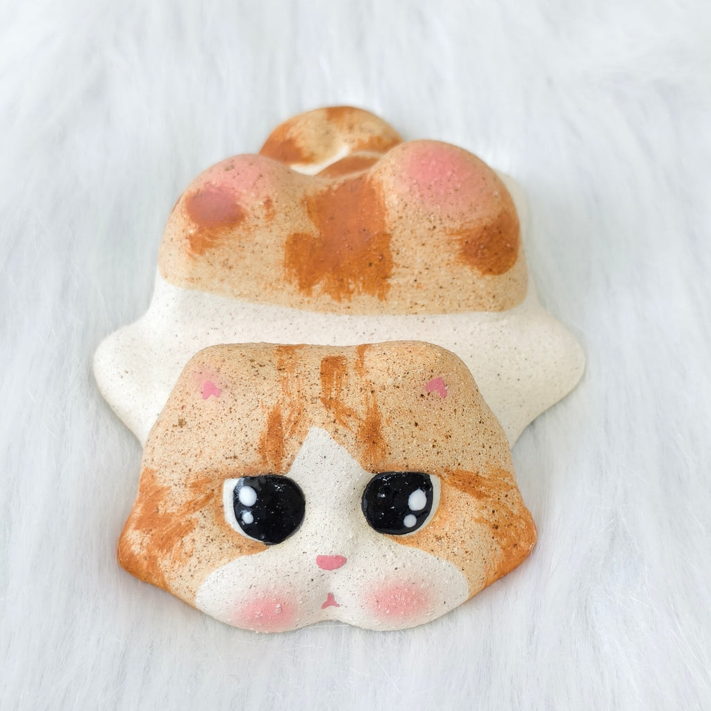 Handmade Ceramic Cat Phone Stand | Ginger Cat, Gift for Cat Lovers