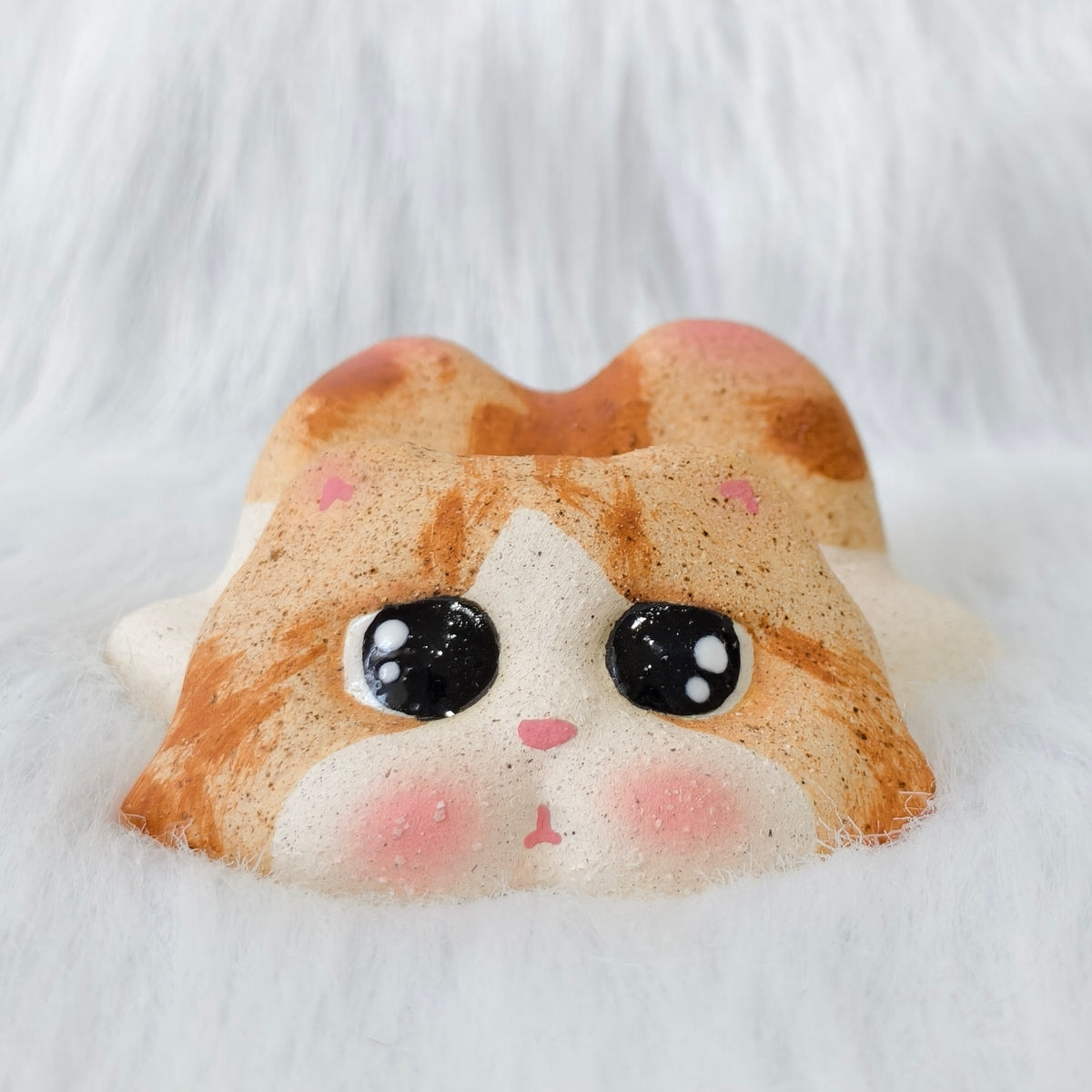 Handmade Ceramic Cat Phone Stand | Ginger Cat, Gift for Cat Lovers