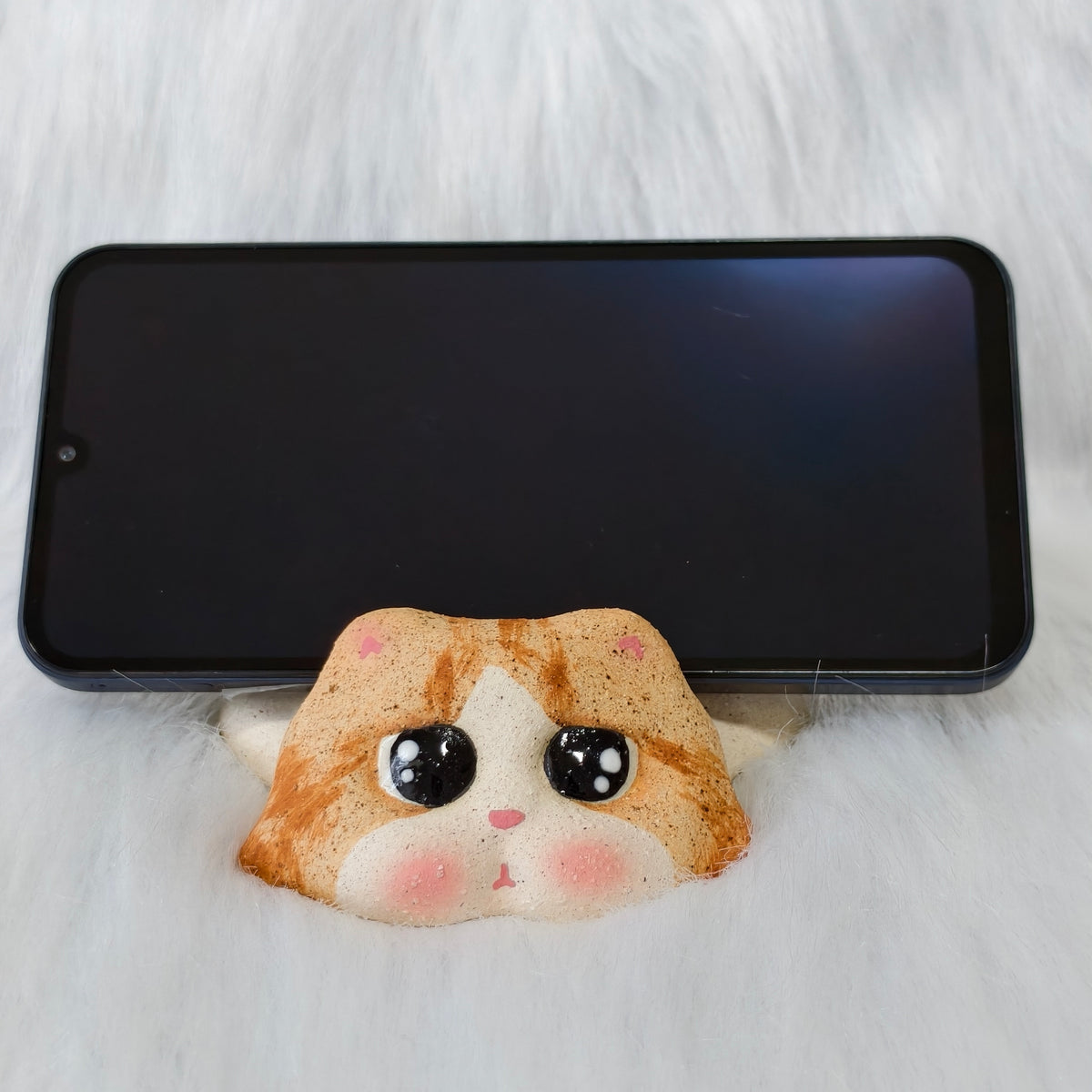 Handmade Ceramic Cat Phone Stand | Ginger Cat, Gift for Cat Lovers