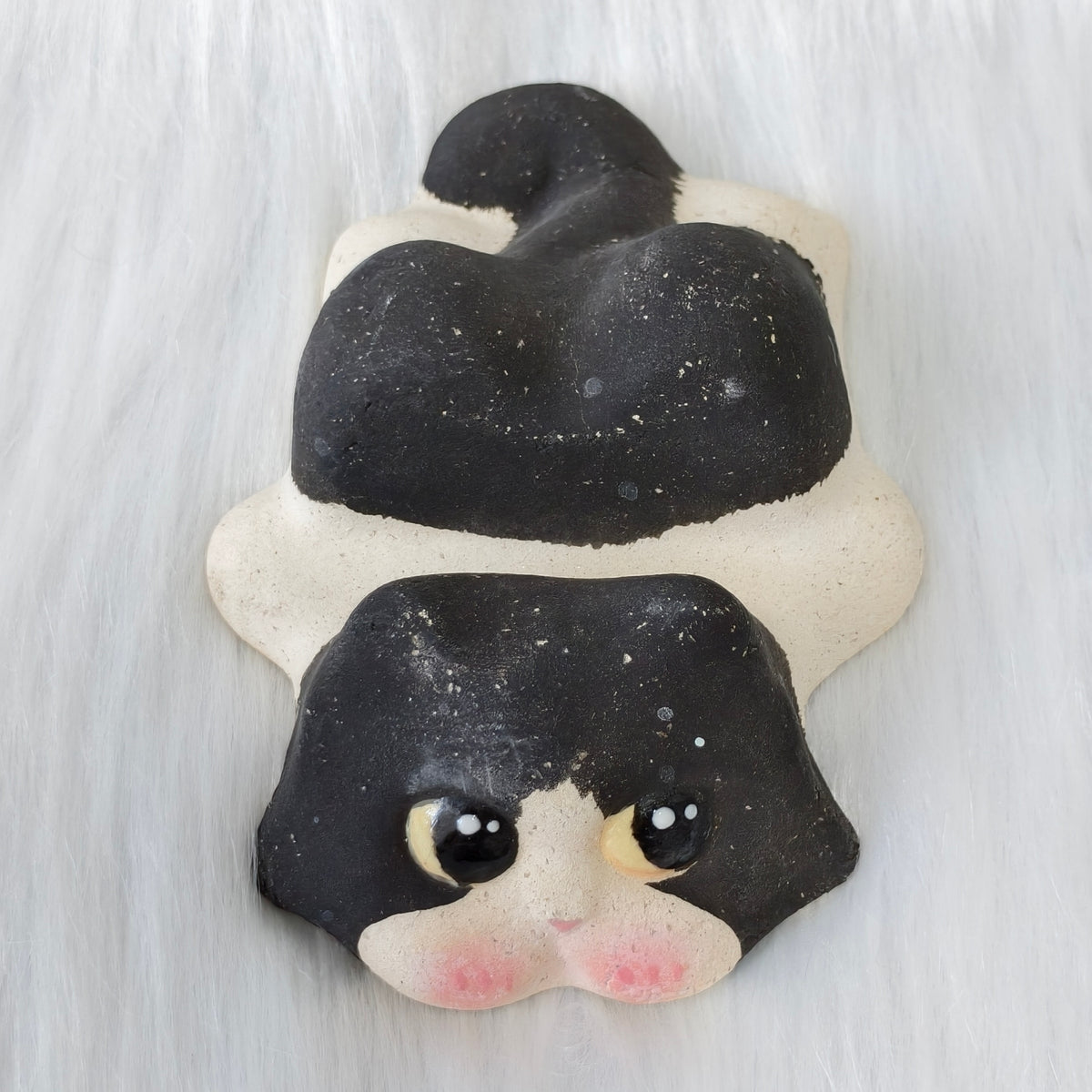 Handmade Ceramic Cat Phone Stand | Black and White Tuxedo Cat, Gift for Cat Lovers