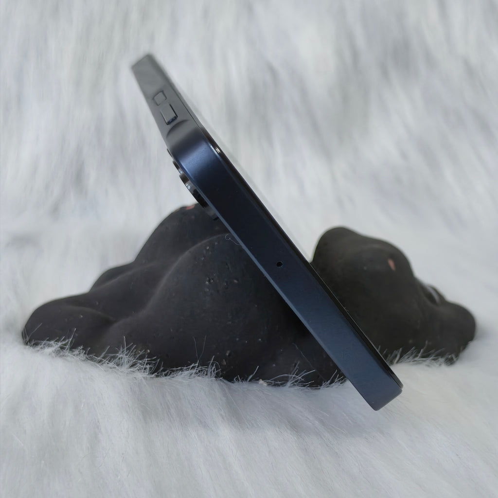 Handmade Ceramic Cat Phone Stand | Black Cat, Gift for Cat Lovers