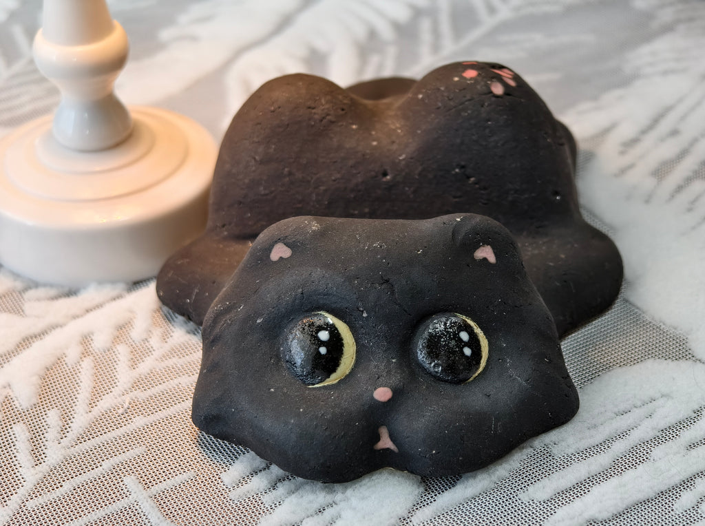 Handmade Ceramic Cat Phone Stand | Black Cat, Gift for Cat Lovers