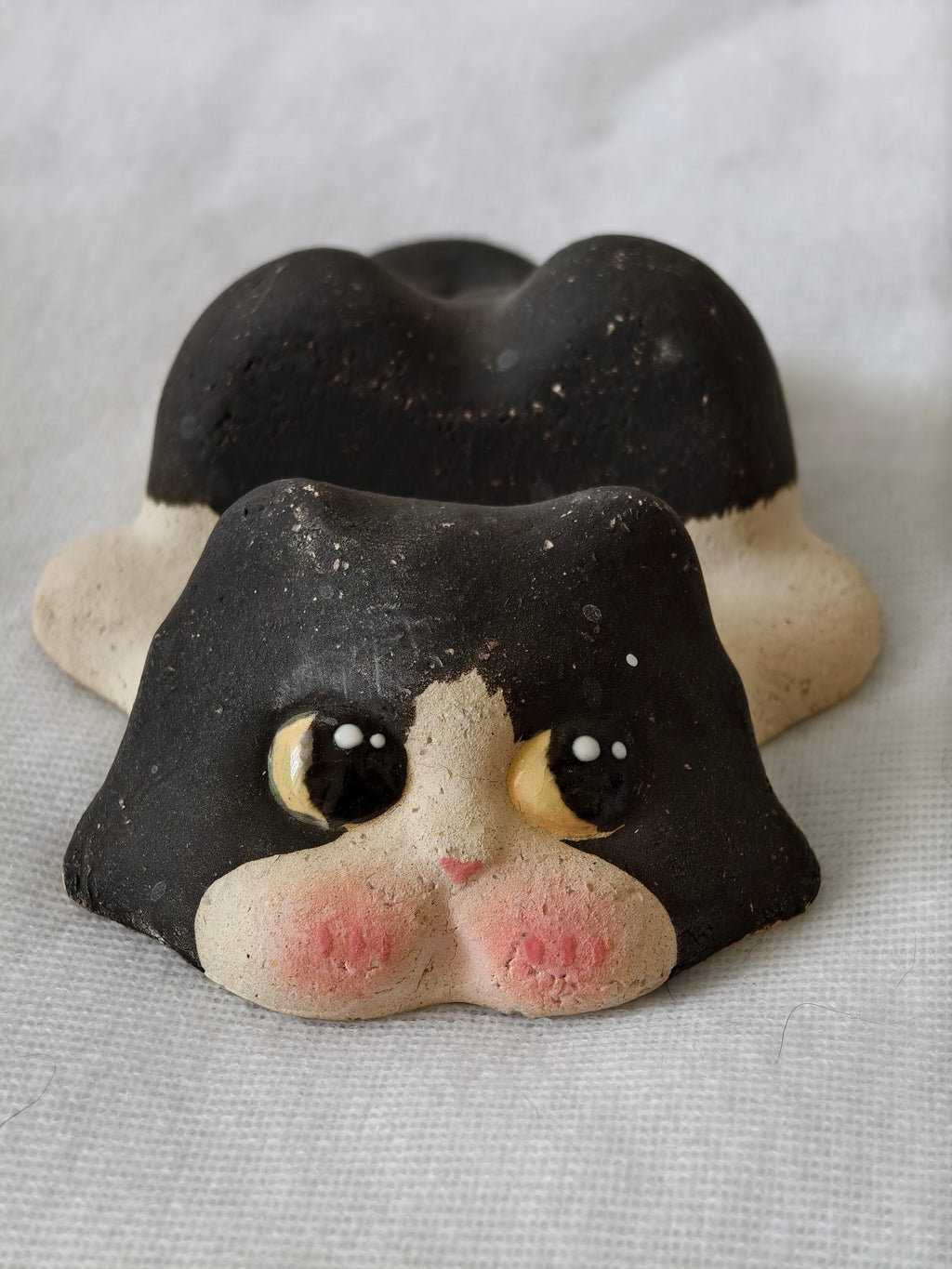 Handmade Ceramic Cat Phone Stand | Black and White Tuxedo Cat, Gift for Cat Lovers
