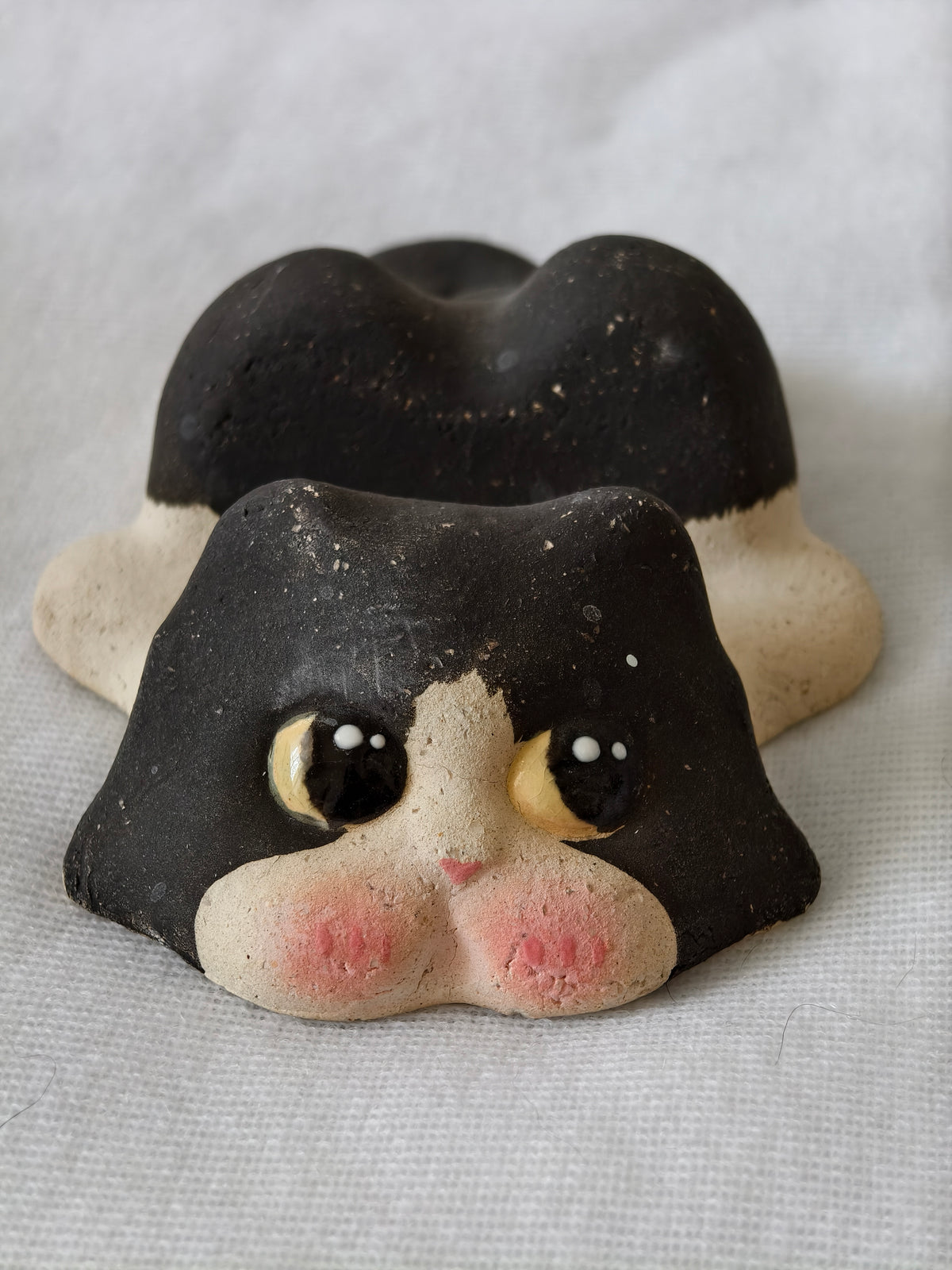 Handmade Ceramic Cat Phone Stand | Black and White Tuxedo Cat, Gift for Cat Lovers