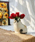 Handmade Ceramic Cat Vase | Vintage Brushstroke Design, Cat Lover Gift - Calico