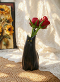 Handmade Ceramic Cat Vase | Tall Flower Vase, Cat Lover Gift - Black
