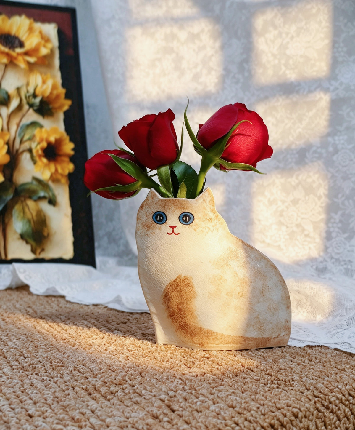 Handmade Ceramic Cat Vase | Sitting Cat, Cat Lover Gift - Golden Shorthair