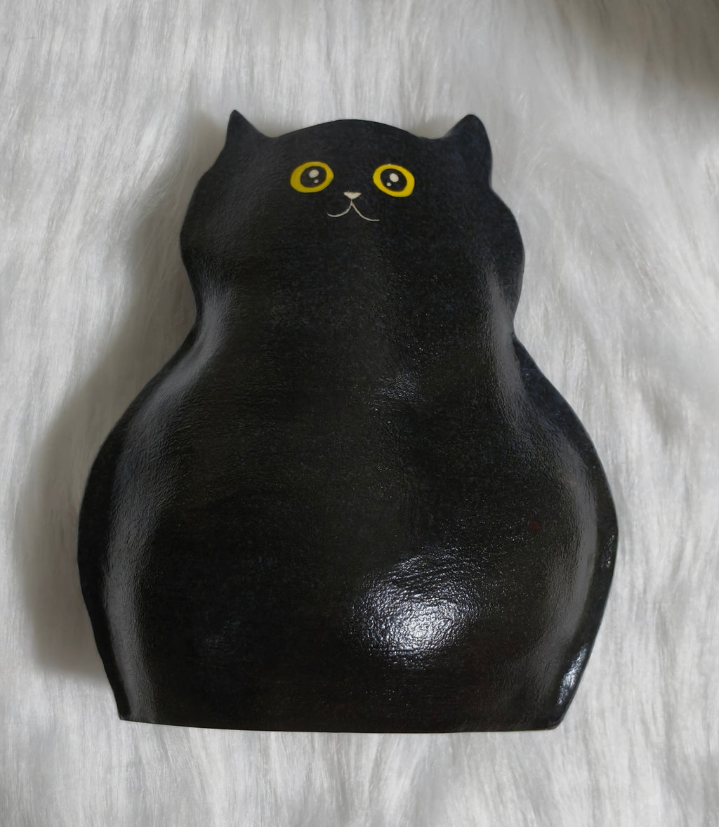 Handmade Ceramic Cat Vase| Cute Chubby Cat Vase, Cat Lover Gift - Black