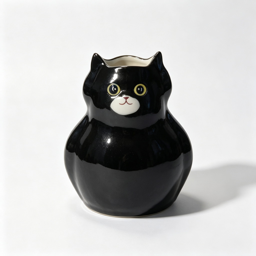 Handmade Ceramic Cat Vase| Cute Chubby Cat Vase, Cat Lover Gift