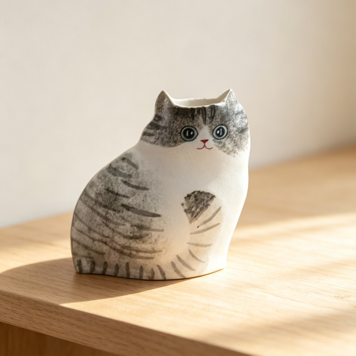 Handmade Ceramic Cat Vase | Vintage Brushstroke Design, Cat Lover Gift