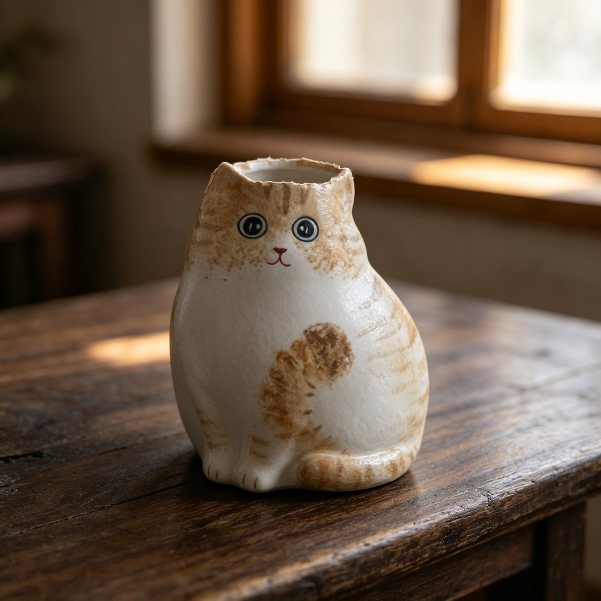 Handmade Ceramic Cat Vase | Vintage Brushstroke Design, Cat Lover Gift