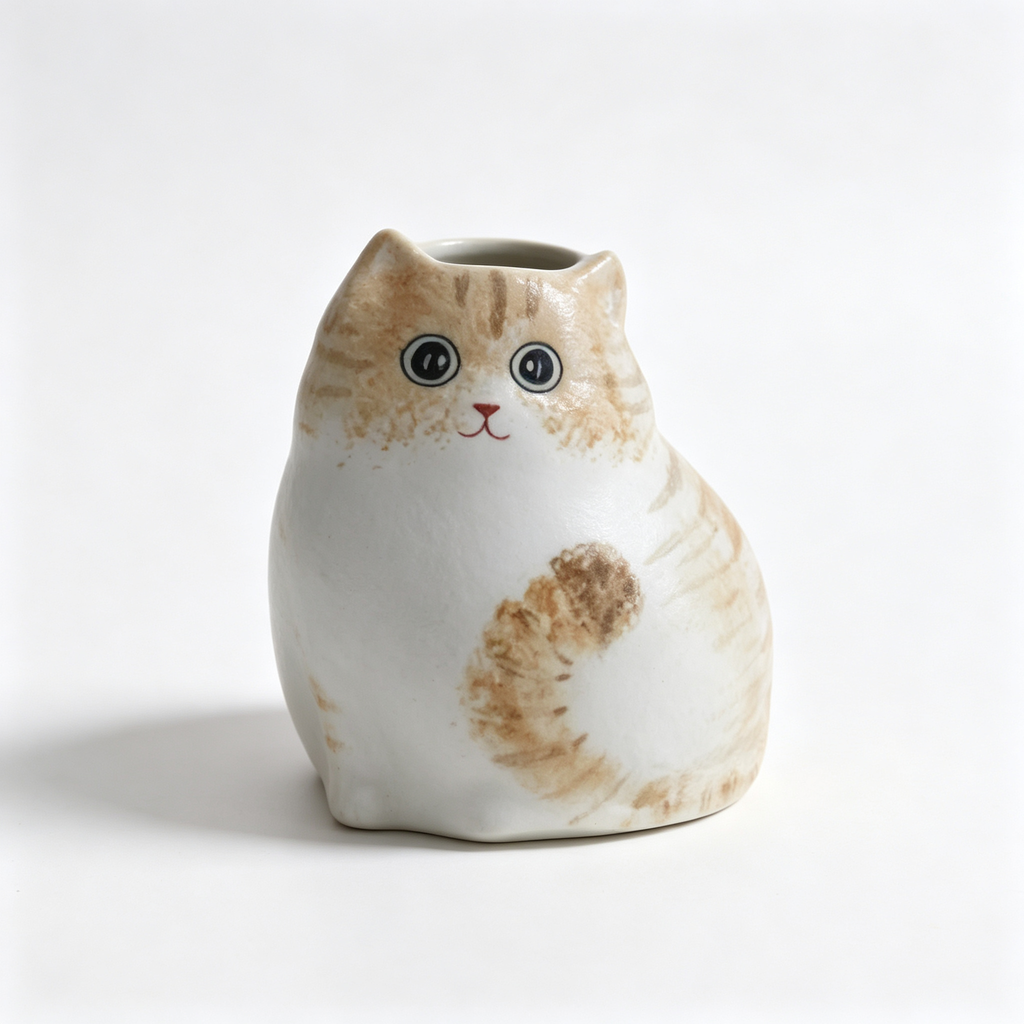 Handmade Ceramic Cat Vase | Vintage Brushstroke Design, Cat Lover Gift
