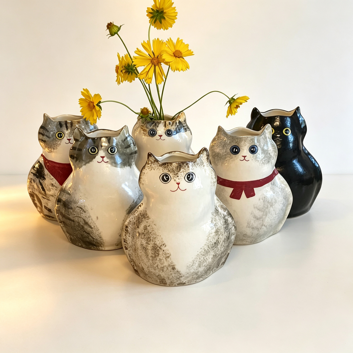 Handmade Ceramic Cat Vase| Cute Chubby Cat Vase, Cat Lover Gift