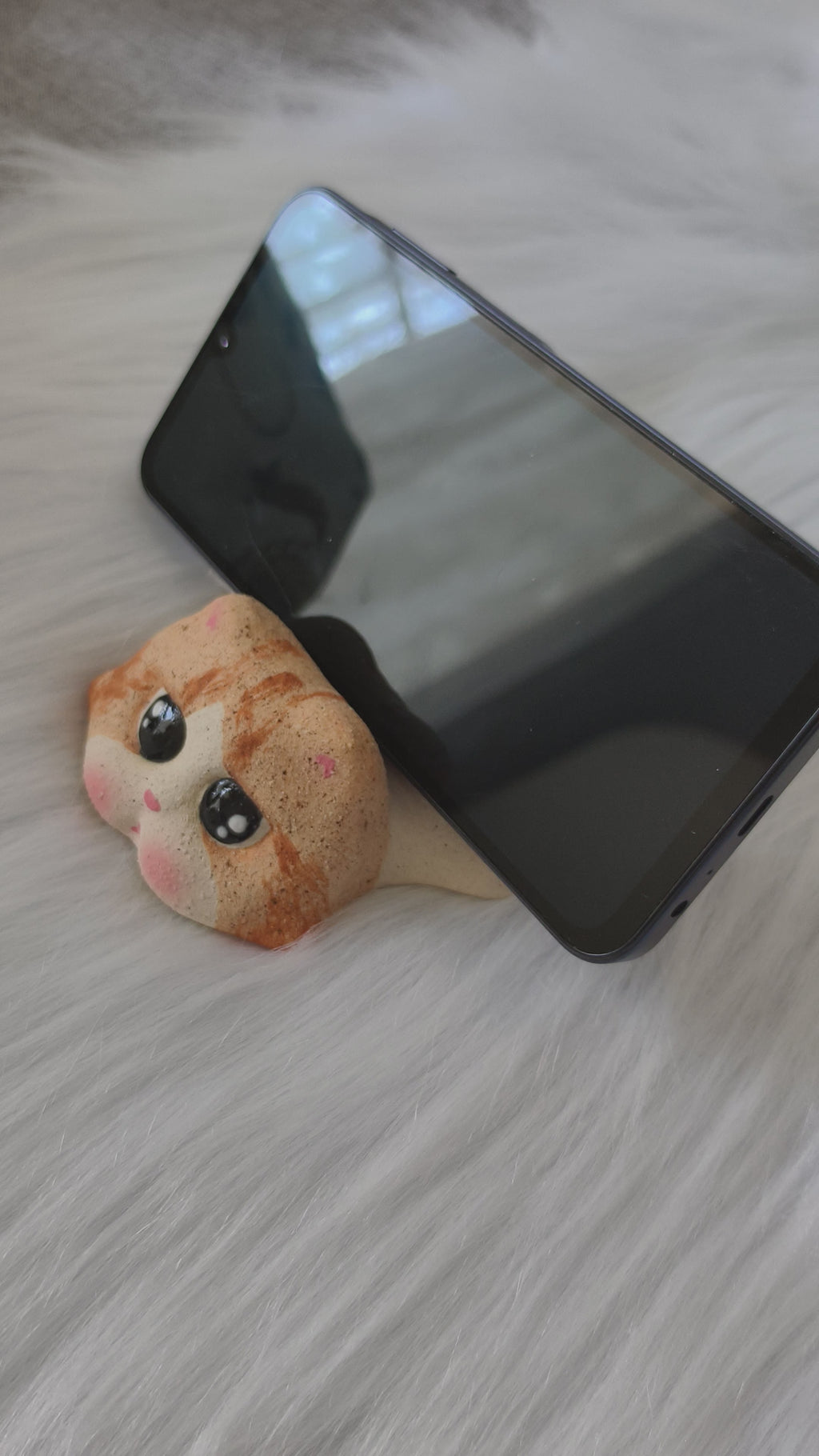 Handmade Ceramic Cat Phone Stand | Ginger Cat, Gift for Cat Lovers