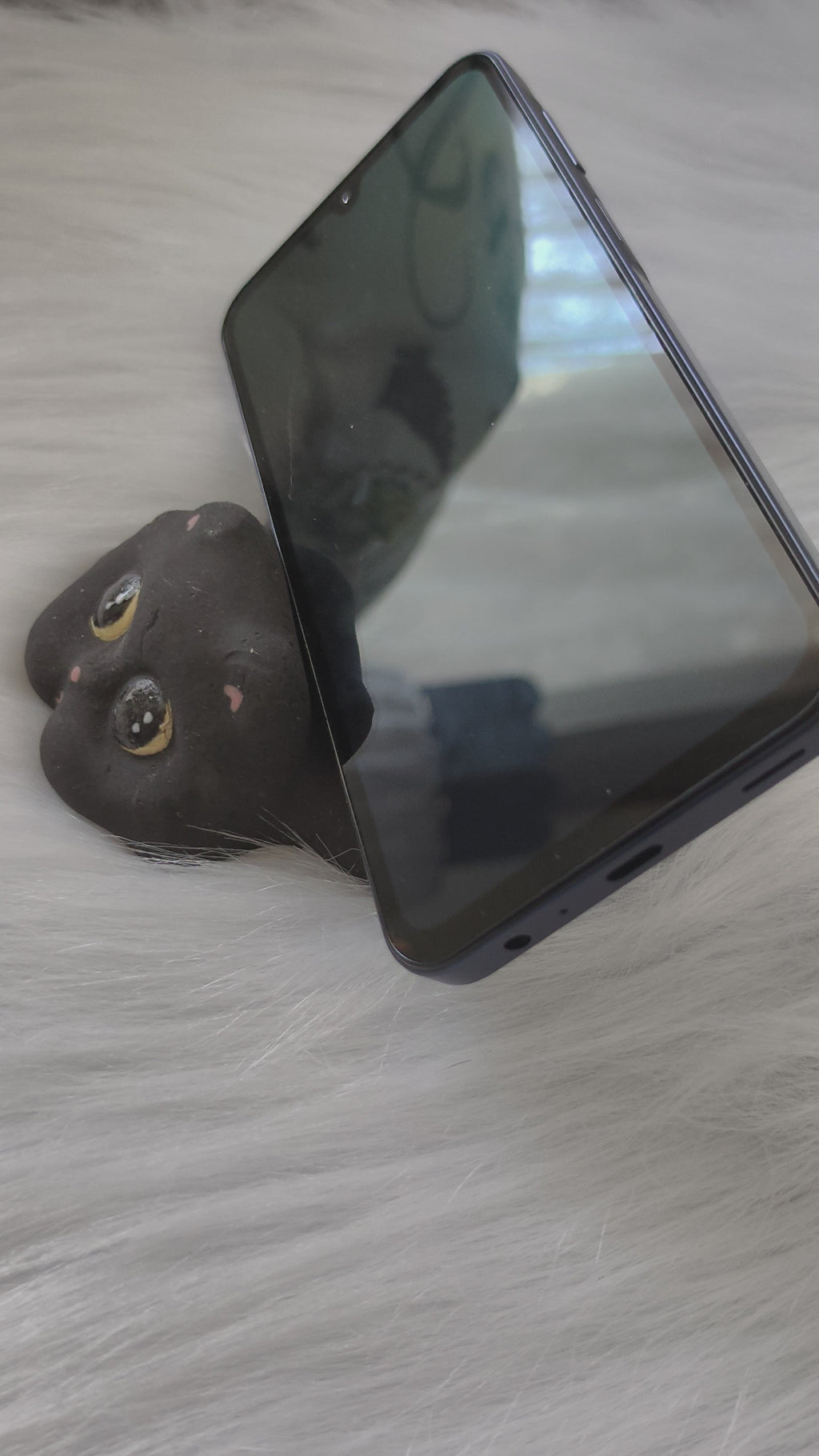 Handmade Ceramic Cat Phone Stand | Black Cat, Gift for Cat Lovers