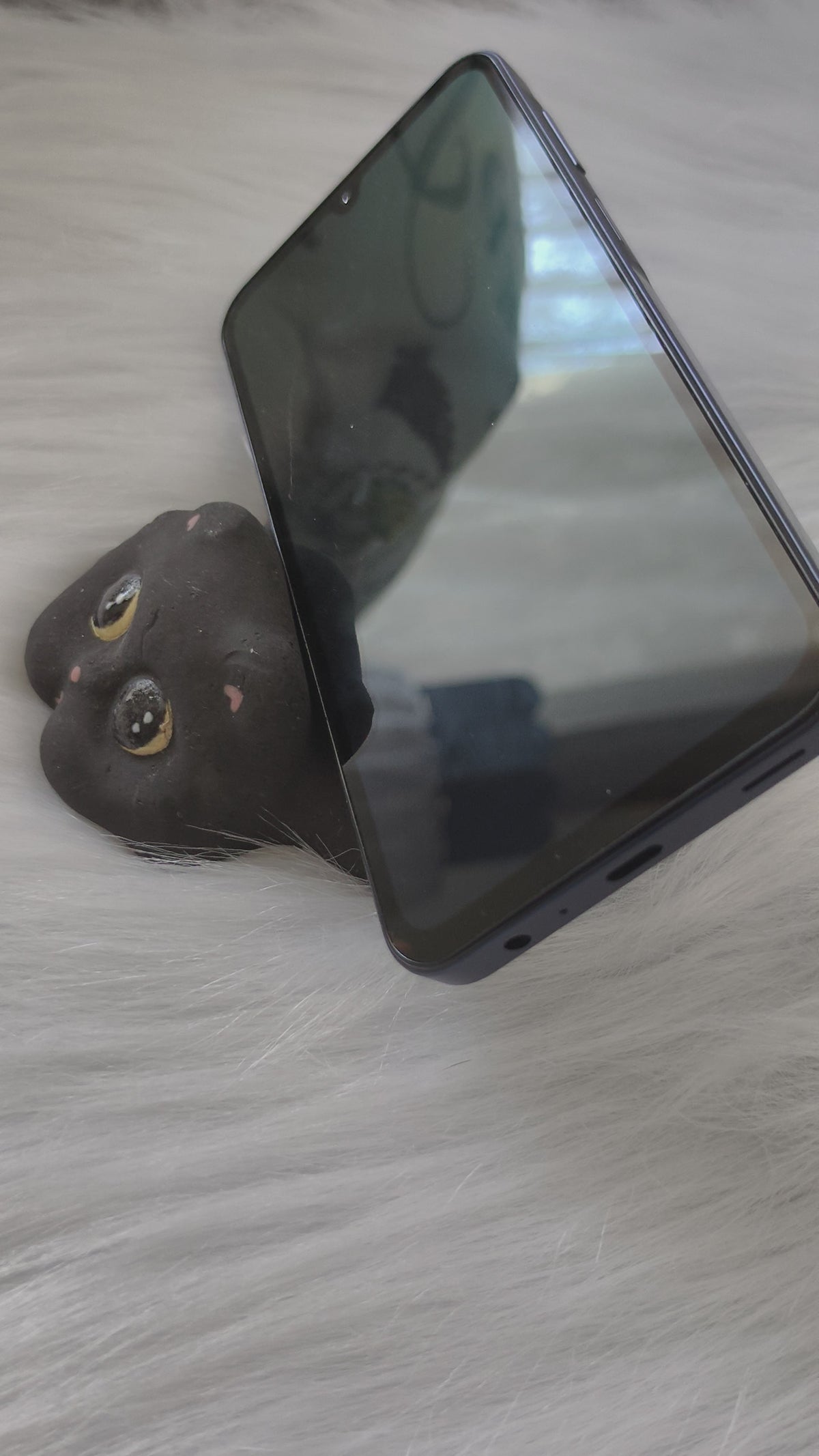 Handmade Ceramic Cat Phone Stand | Black Cat, Gift for Cat Lovers